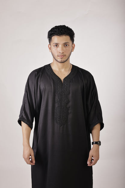 Premium Moroccan Thobe - Obsidian Black