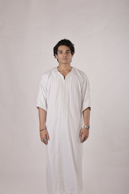 Premium Moroccan Thobe - Pearl White