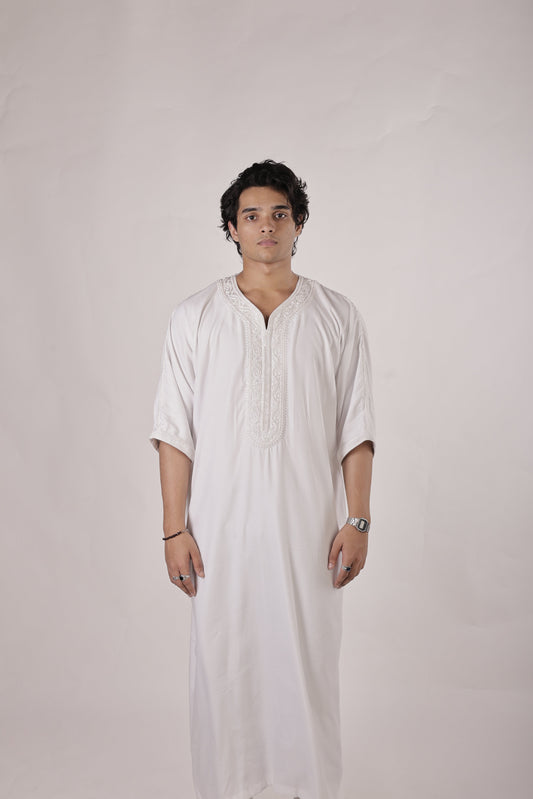 Premium Moroccan Thobe - Pearl White