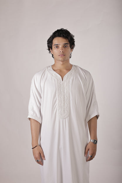 Premium Moroccan Thobe - Pearl White