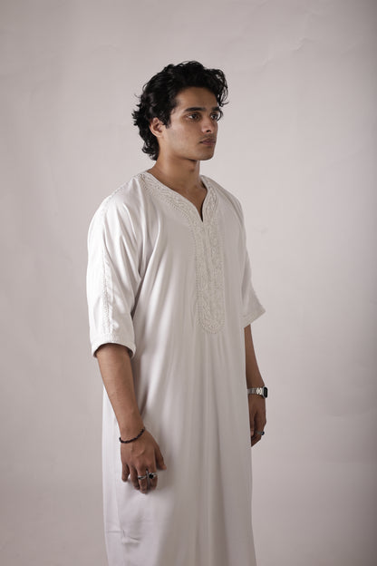 Premium Moroccan Thobe - Pearl White