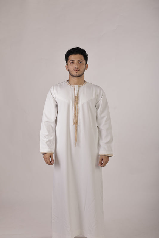Premium Omani Thobe - White & Gold