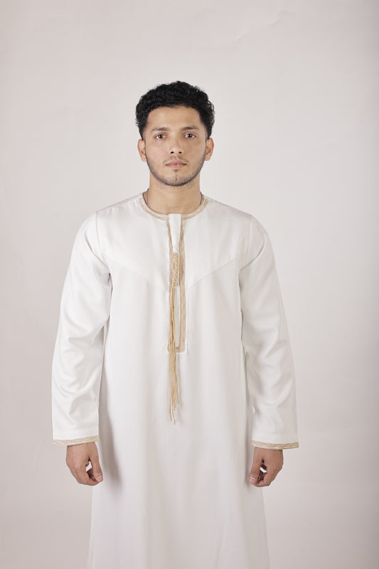 Premium Omani Thobe - White & Gold