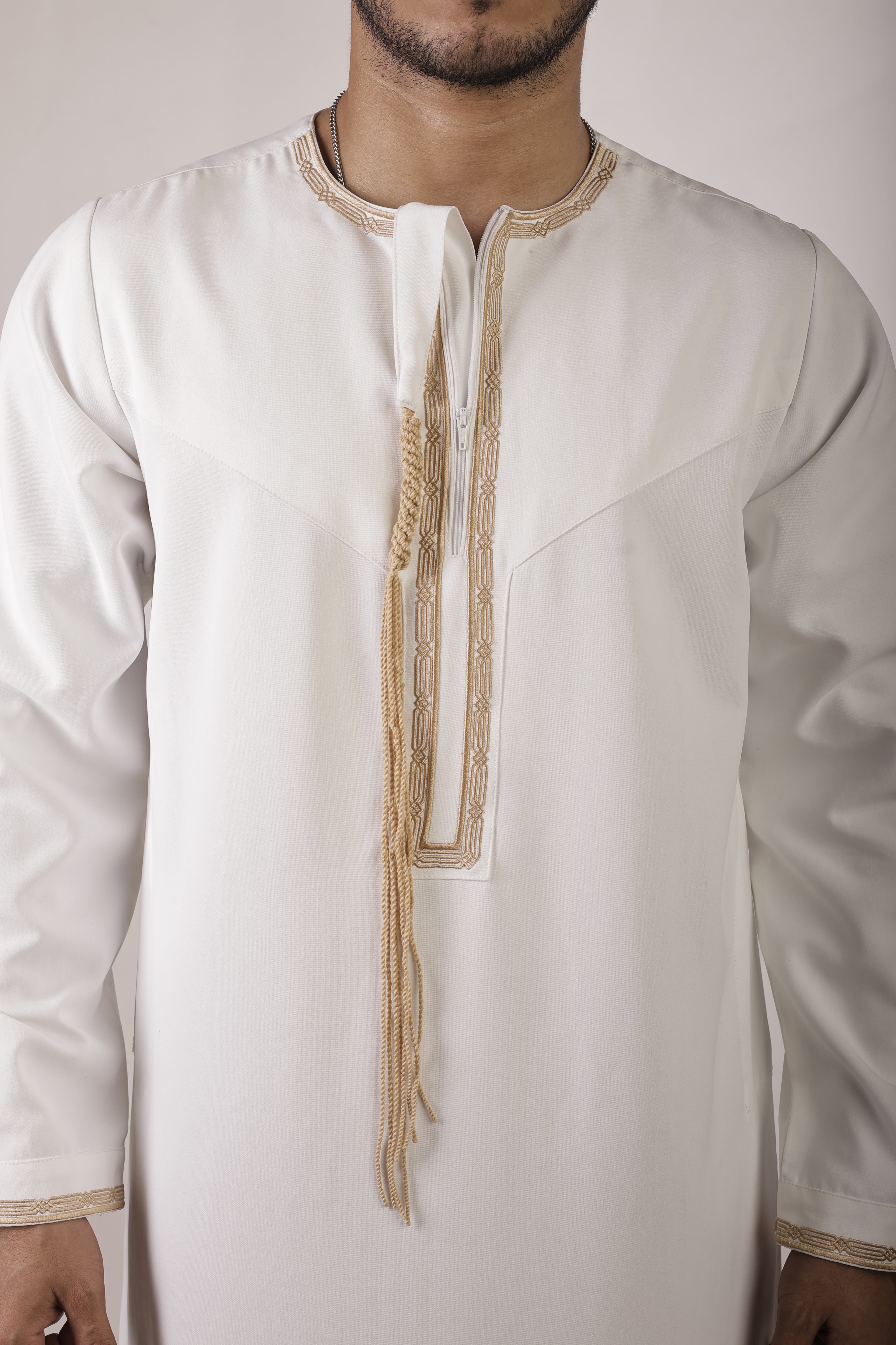 Premium Omani Thobe - Two Tone (White)