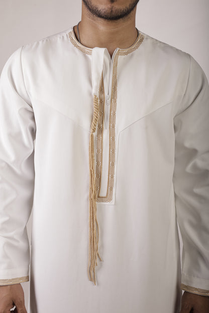 Premium Omani Thobe - White & Gold