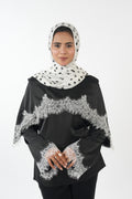 Double Laced Satin Top - Black (white lace)