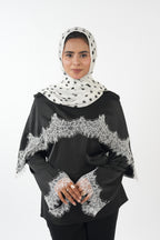 Double Laced Satin Top - Black (white lace)