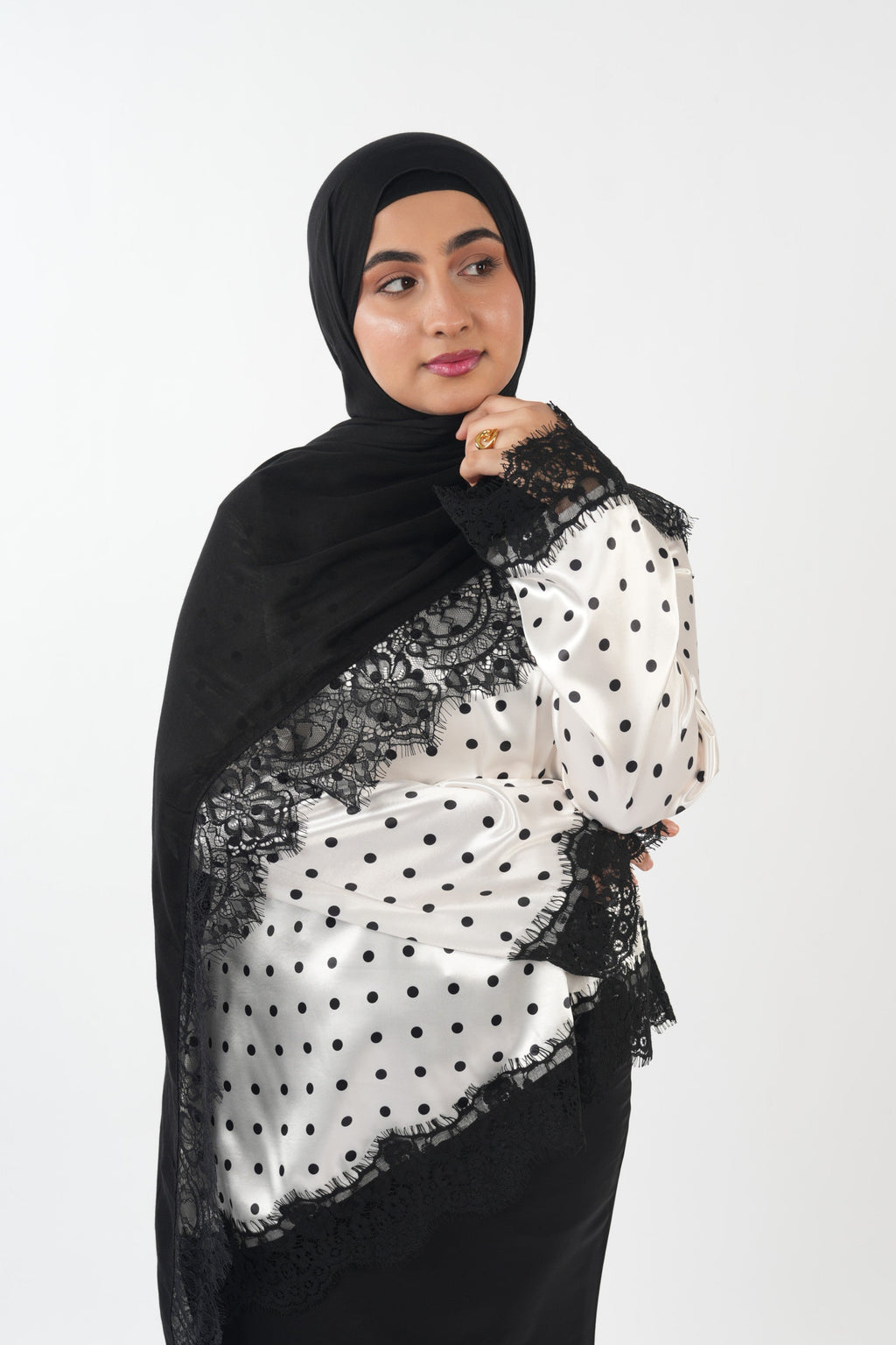 Premium Satin Top - Polka (White)