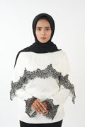 Double Laced Satin Top - White (black lace)