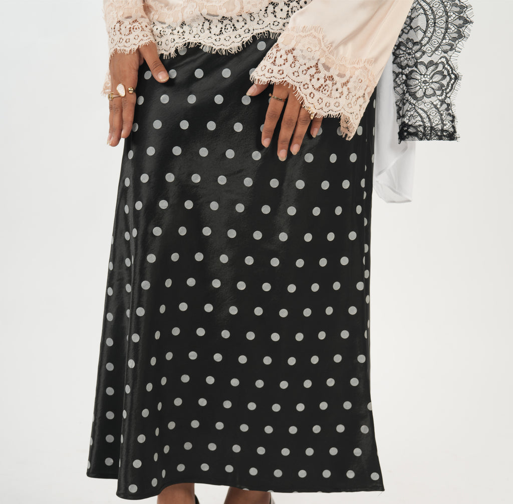 Satin Skirt - Polka (Black)