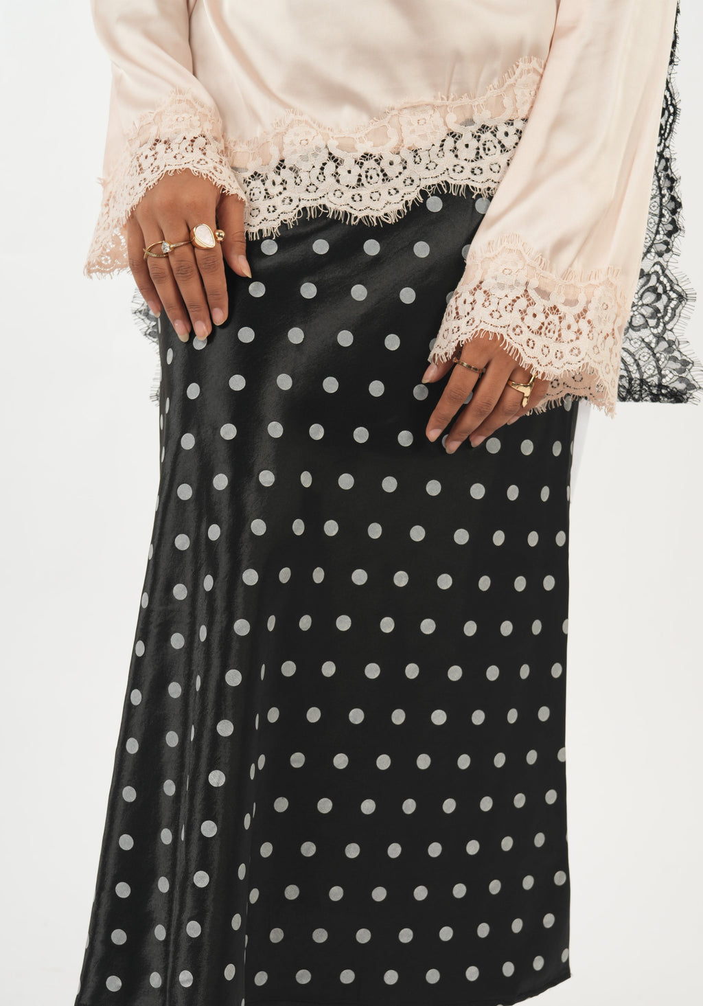 Satin Skirt - Polka (Black)