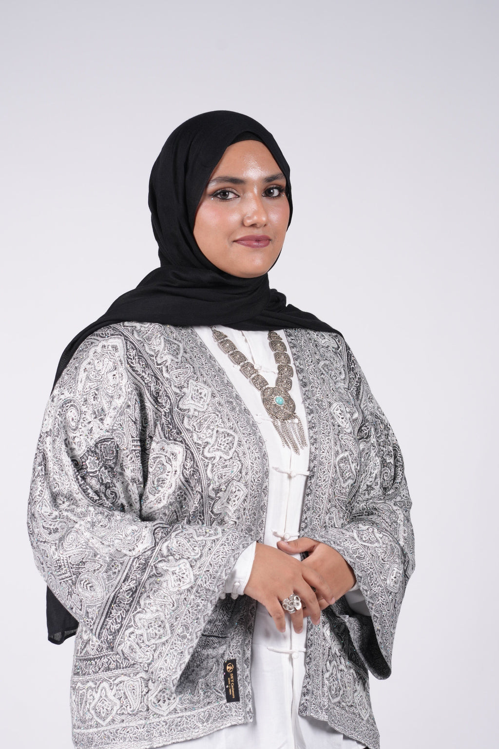Pashmina Kimono - Black & White