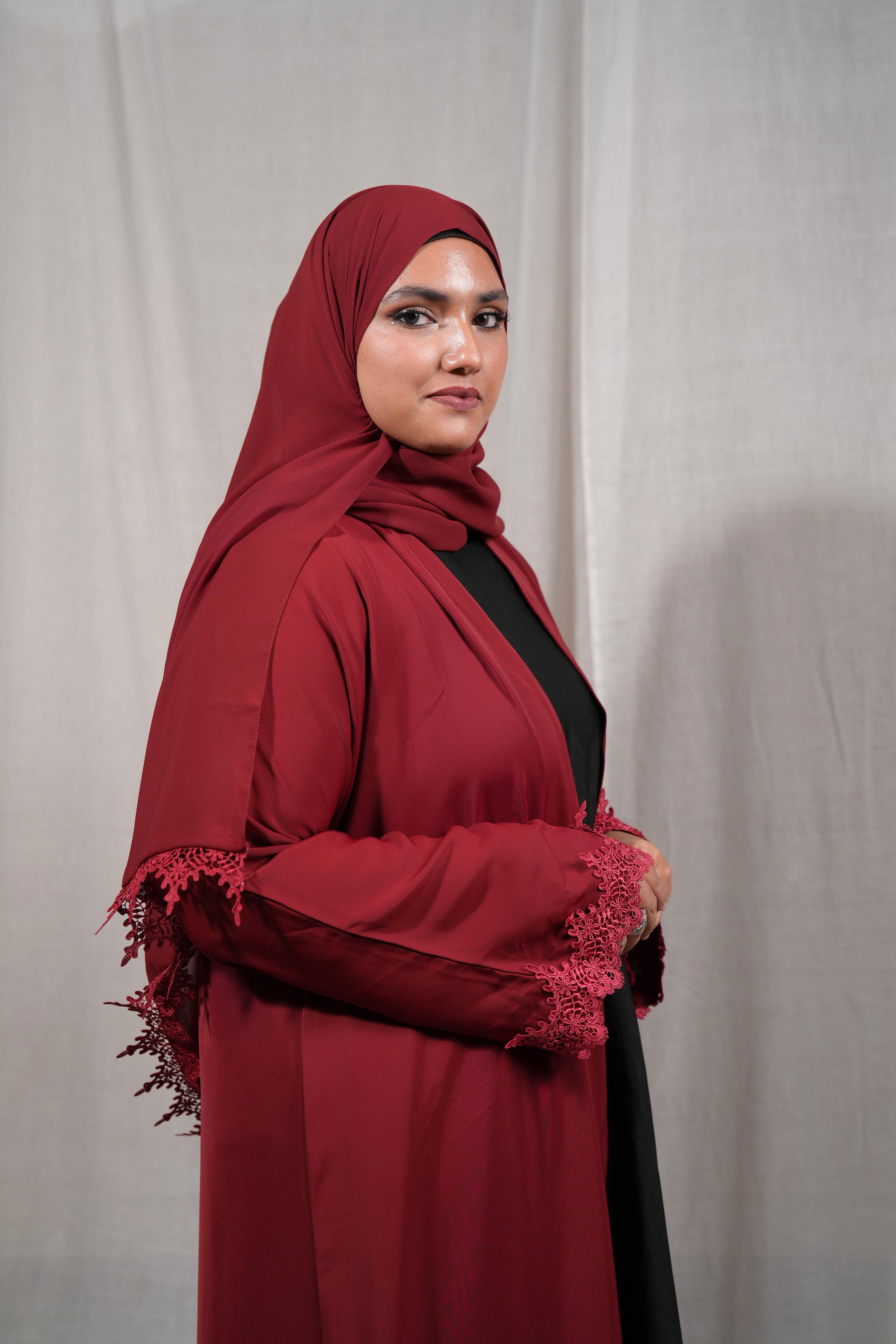 Lace Abaya - Crimson