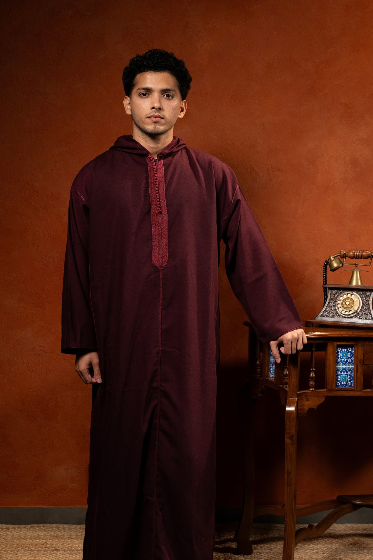 Premium Lightweight Hooded Djellaba - Maroon - individual photo 125