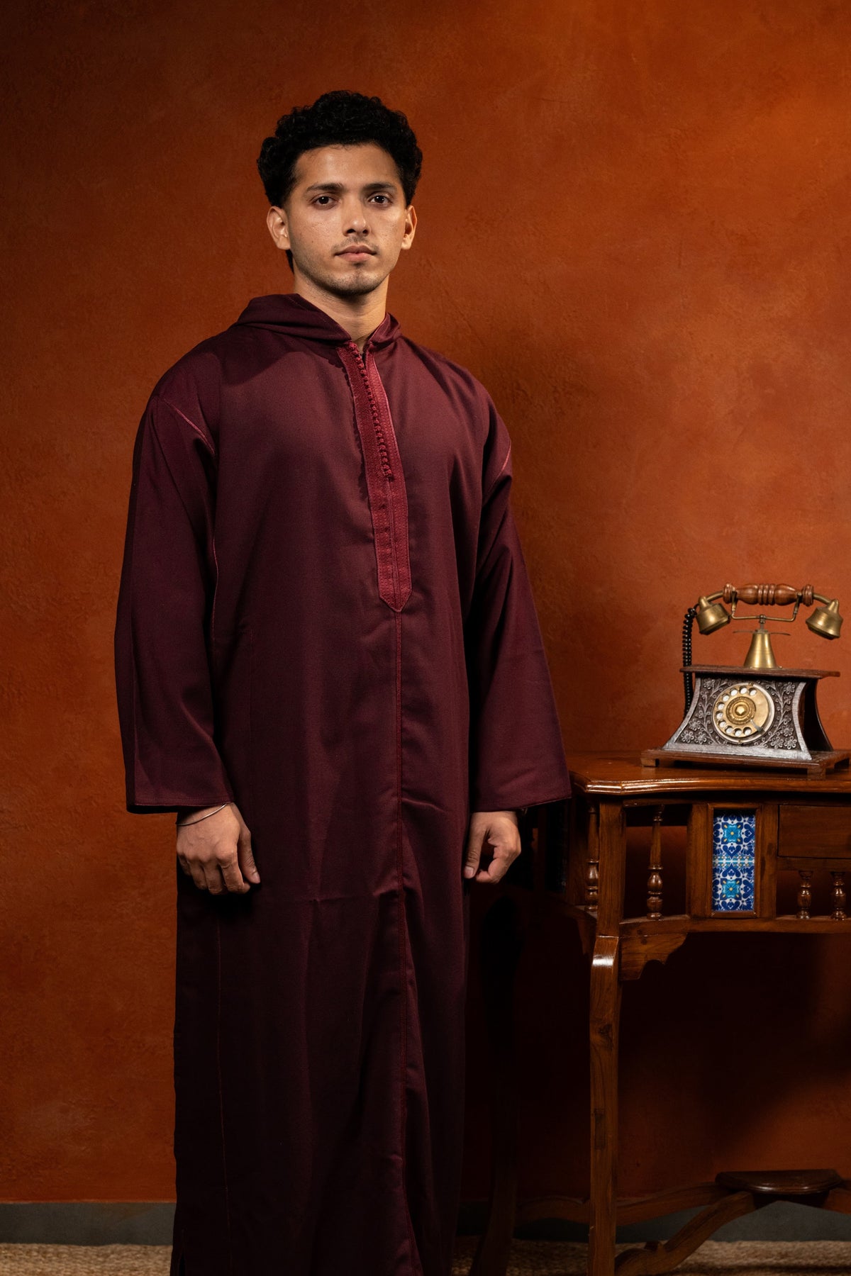 Premium Lightweight Hooded Djellaba - Maroon - individual photo 126