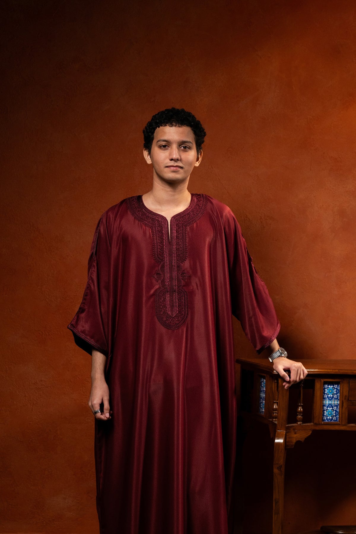 Premium Moroccan Gandoura - Deep Crimson - individual photo 109
