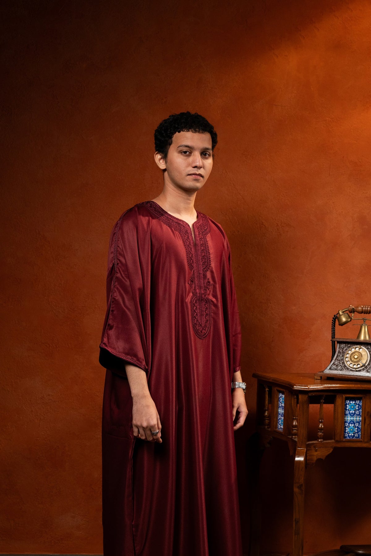 Premium Moroccan Gandoura - Deep Crimson - individual photo 110