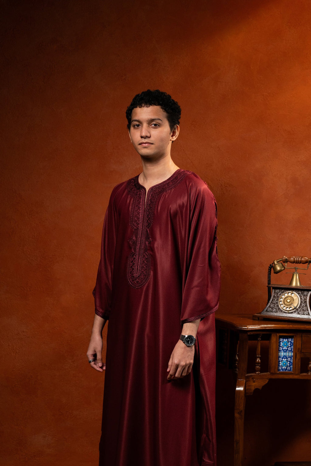 Premium Moroccan Gandoura - Deep Crimson - individual photo 111