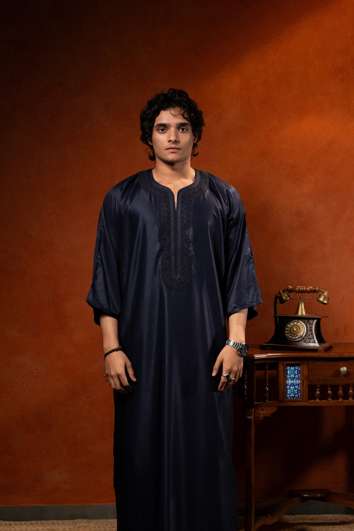 Premium Moroccan Gandoura - Midnight Navy - individual photo 115