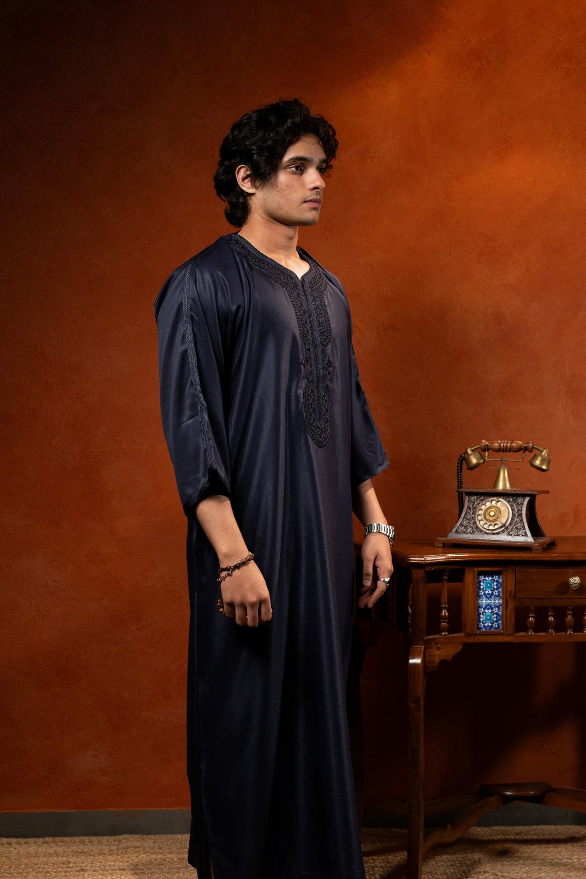 Premium Moroccan Gandoura - Midnight Navy - individual photo 116
