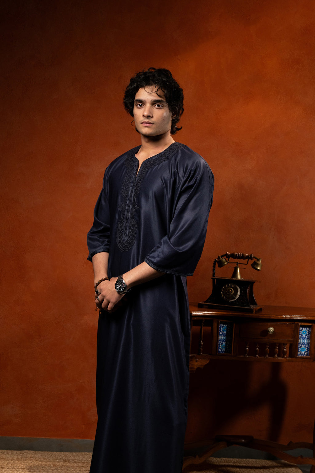Premium Moroccan Gandoura - Midnight Navy - individual photo 117