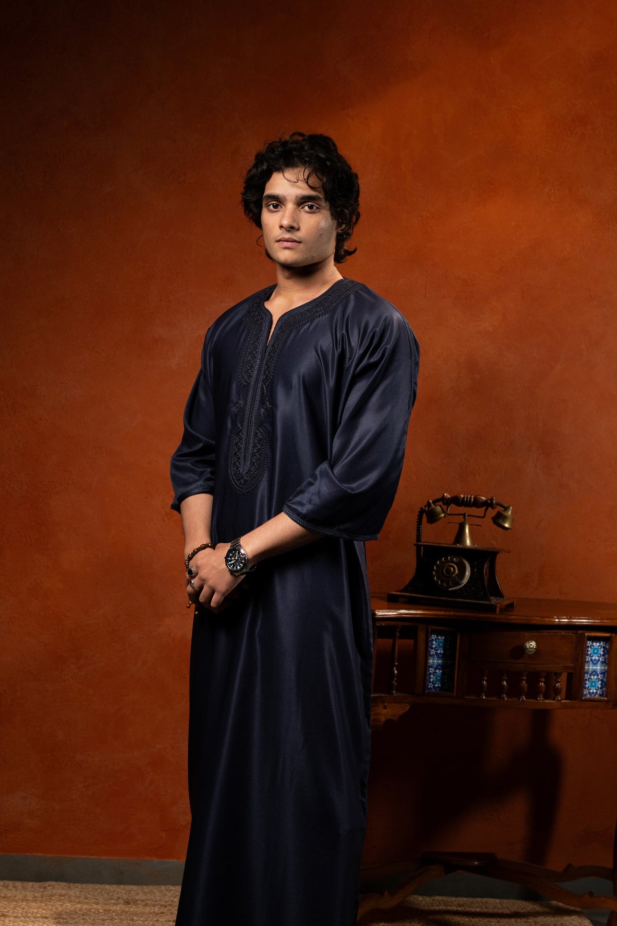 Premium Moroccan Gandoura - Midnight Navy - individual photo 117