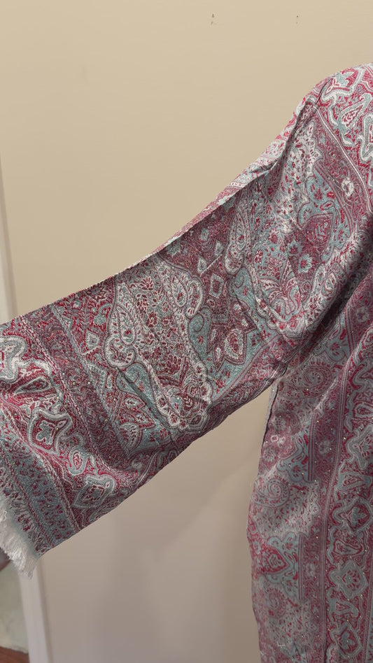Pashmina Abaya - Light Blue & Red
