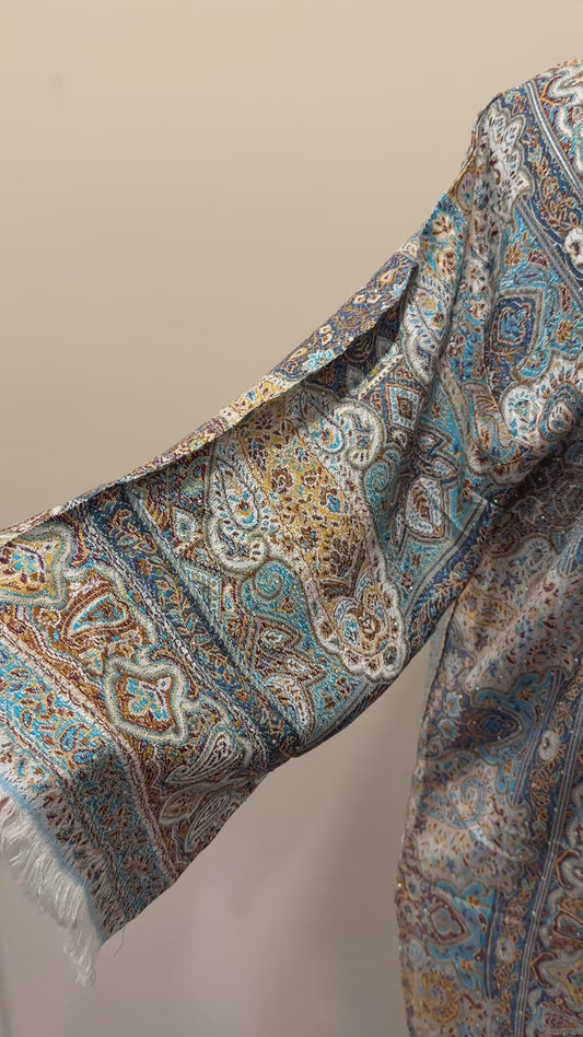Pashmina Abaya - Blue, Yellow & Brown