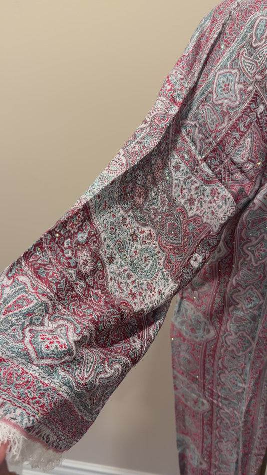 Pashmina Abaya - Light Blue & Dark Red